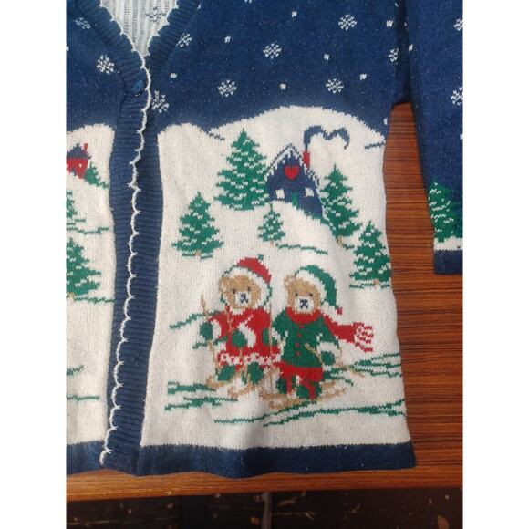 Vintage Nutcracker Cardigan Christmas Bear Holiday Skiing Snowing Festive Fun - Picture 3 of 9
